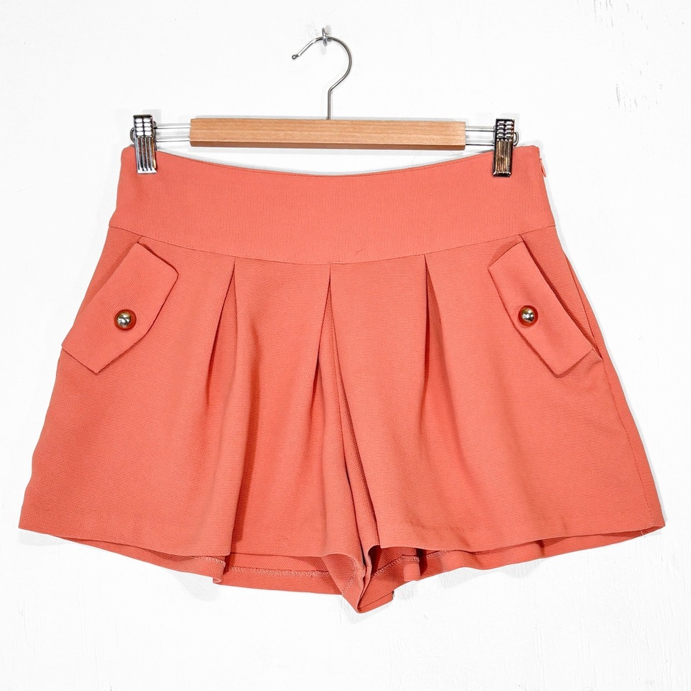 Dotori Coral Orange Pleated High Waisted Shorts Womens M Bubble Preppy